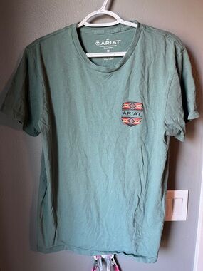 Ariat Men's Short Sleeve Tee in Sage Green with Southwestern Chest Patch